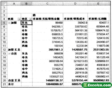 更改Excel数据透视表的样式和格式