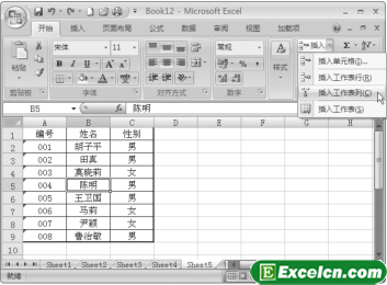 在Excel工作表中插入行或列