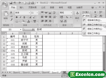 在Excel2007中删除行或列