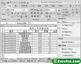 在Excel2007中设置行高
