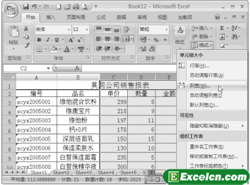 设置Excel2007列宽的操作步骤