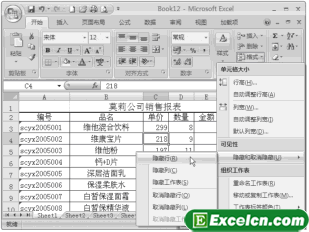 Excel2007隱藏行和列
