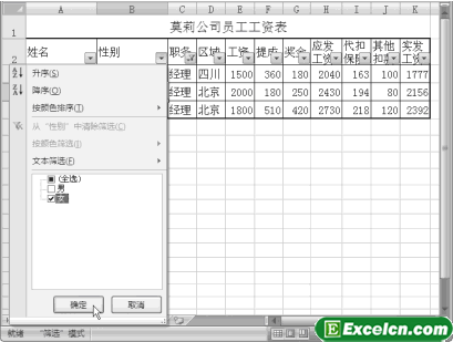 在Excel2007中同時按多個條件篩選