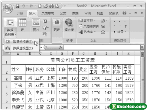 Excel2007中数据透视表