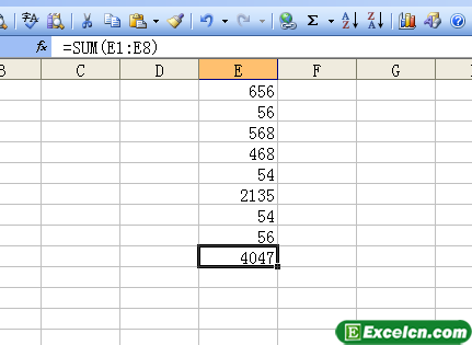Excel2003中利用自动求和按钮进行求和