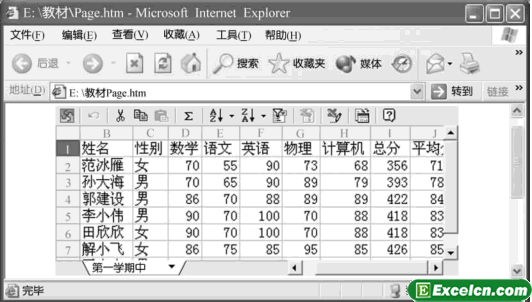 将Excel2003工作表保存为交互式WEB页